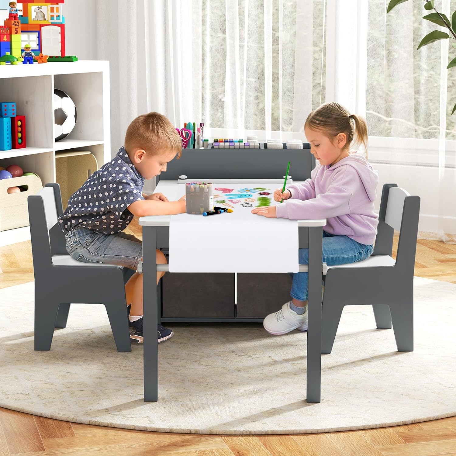 Ensemble de bureau et chaise pour enfants skjak naturel vert menthe [en.casa] Skjåk