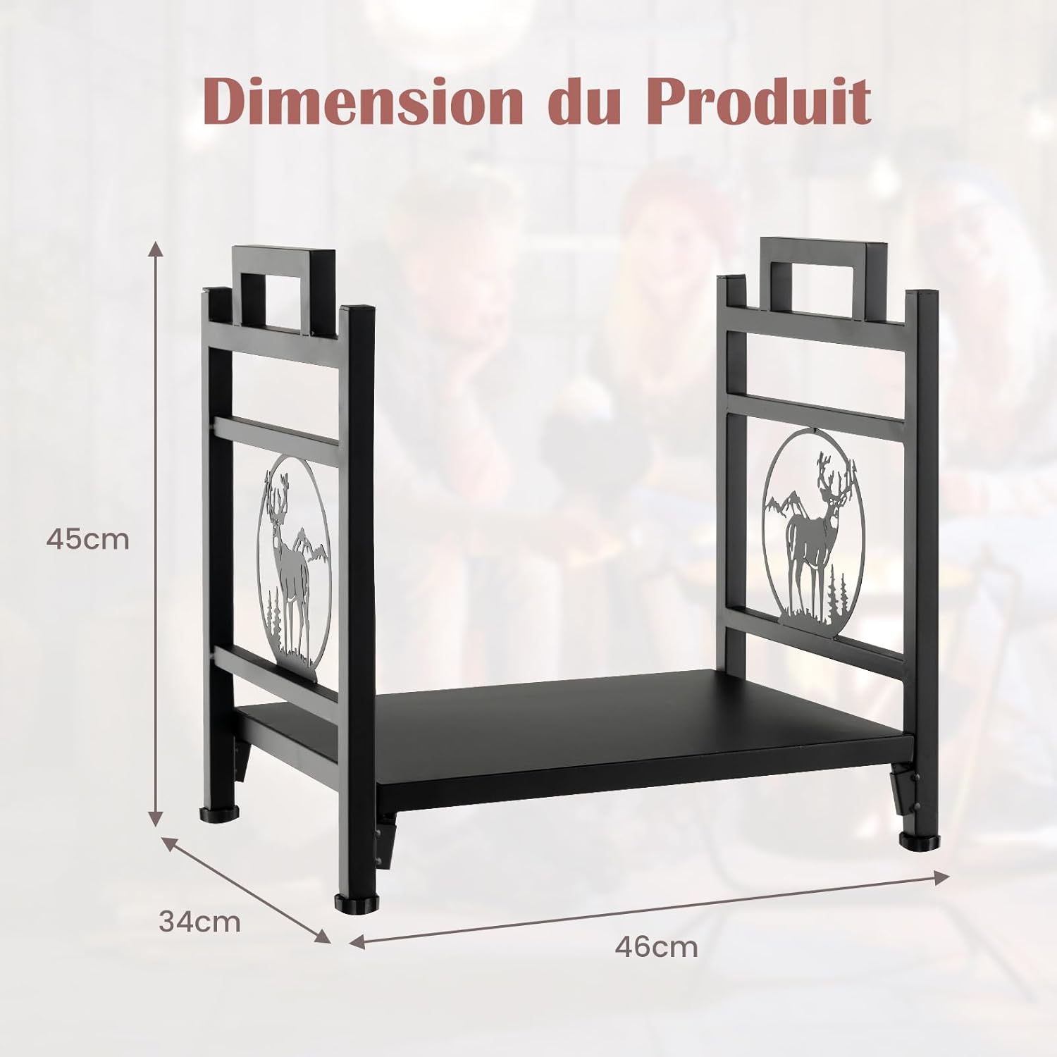 Étagère à Bois de Cheminée en Métal, Porte-Bûches Décoratif avec Base Surélevée et Pieds Réglables, 46X34X45 CM, Noir - 5
