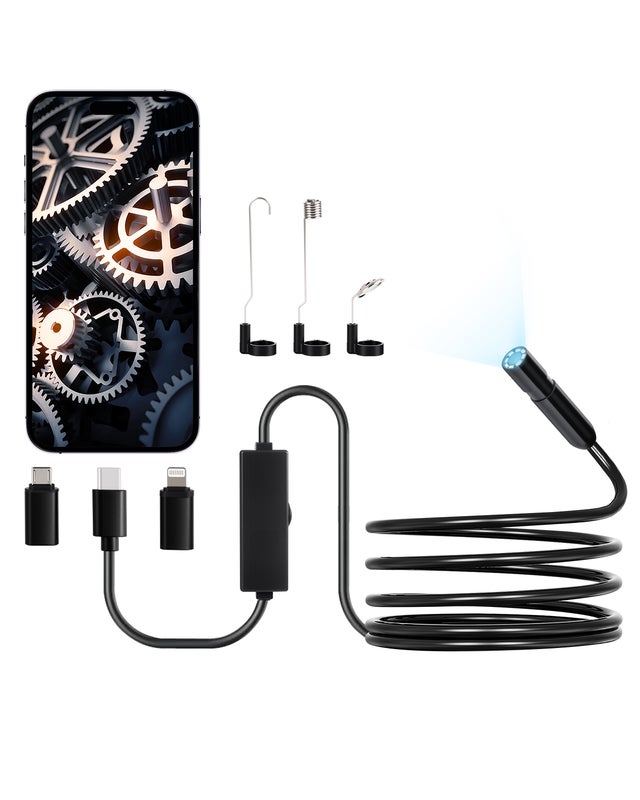 Caméra endoscopique,HD VEVOR 1920p,éclairage LED 8,câble semi-rigide 3 m,zoom x2,étanche IP67,Android,iOS,automobile,plomberie