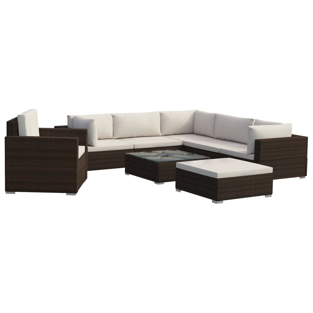 Maison Exclusive - Set Divani da Giardino 8 pz con Cuscini in Polyrattan Marrone - 2