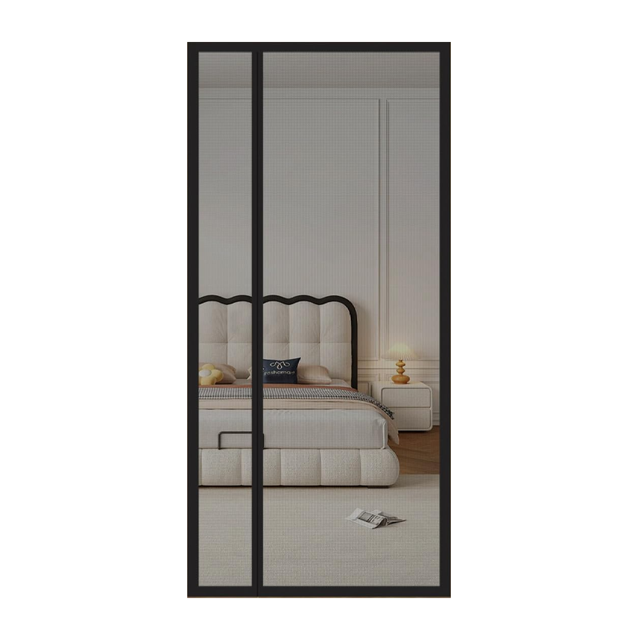 Letnia zasłona przeciw komarom, otwierana z boku, z magnetycznymi paskami rzepowymi, 80x205 cm (czarna)