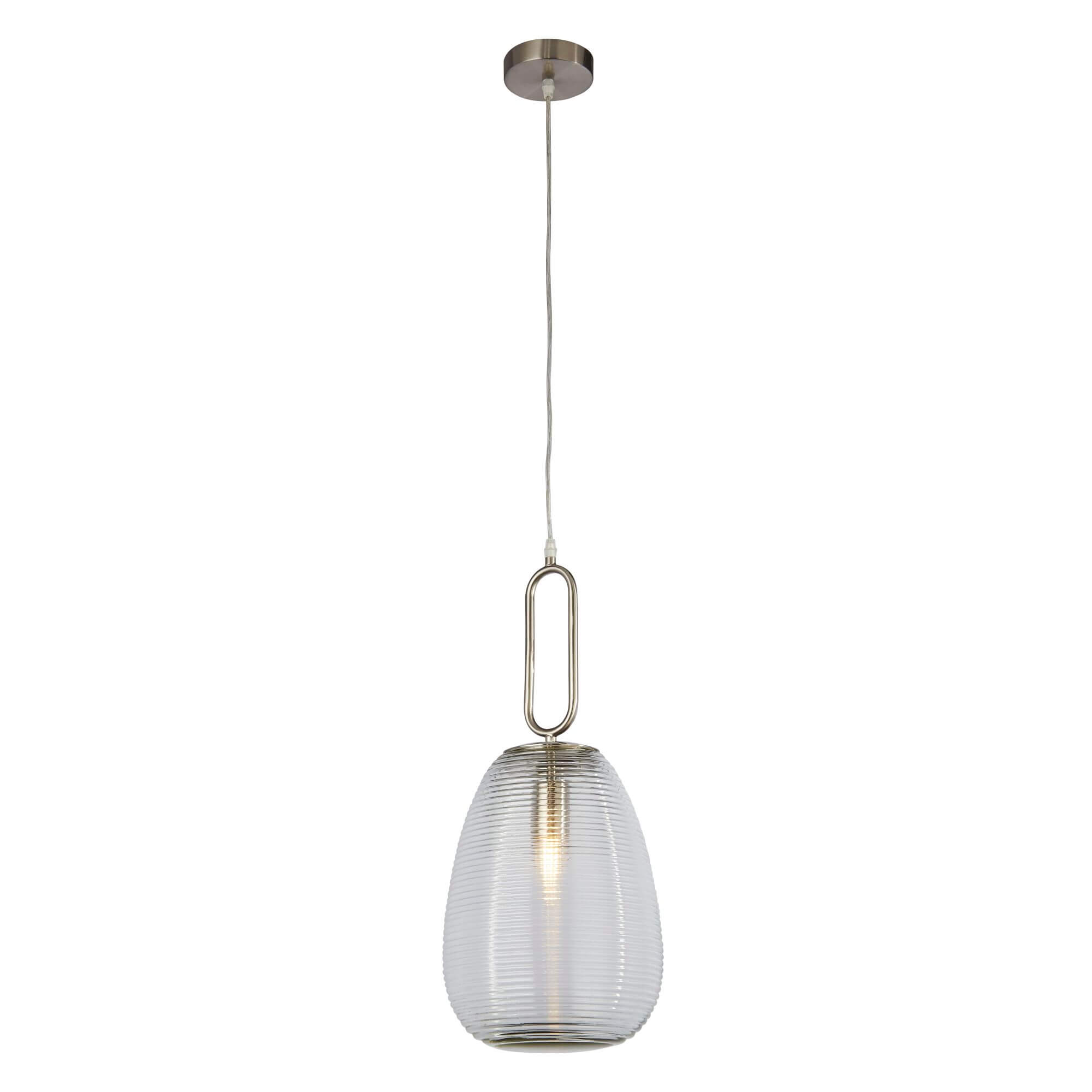 Suspension ELIXIR 1L métal nickel satine,verre strié nervuré transparent E27 max 60w diamètre 24cm - 7