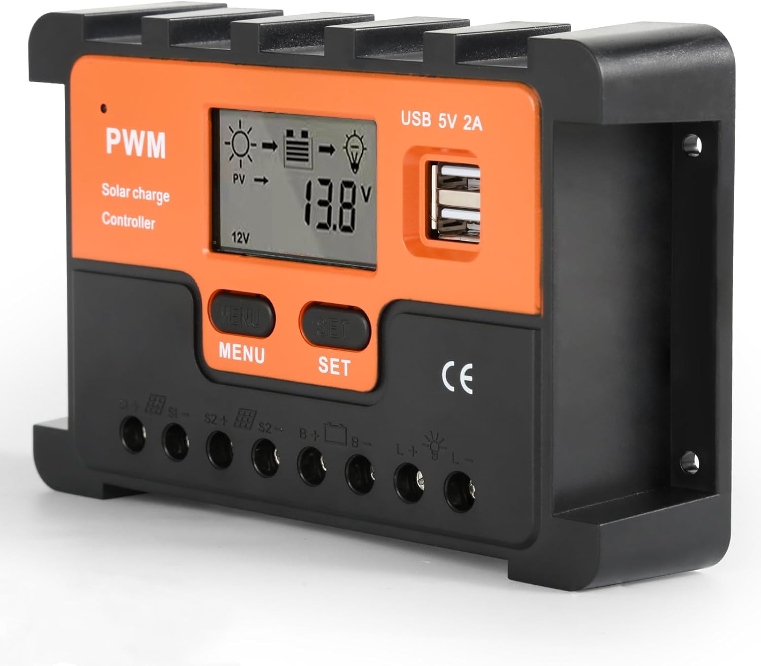 Regulator ładowania PWM 20A, 12 V/24 V, podwójne wyjście USB 5 V, do paneli słonecznych