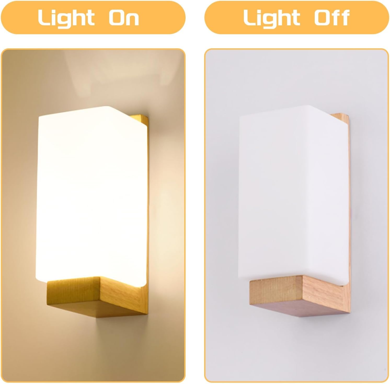 COMELY Appliques Murales en Bois Carrées E27, Lampe Murale avec Abat-Jour en Verre Blanc, Luminaire Intérieur pour Chambre Salon Salle de Bain Couloir - 3