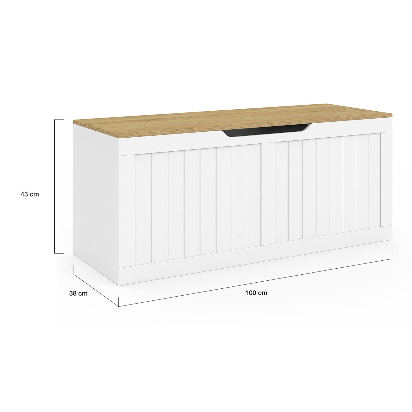 Banc coffre rangement 100 cm LEON bois et blanc - 5