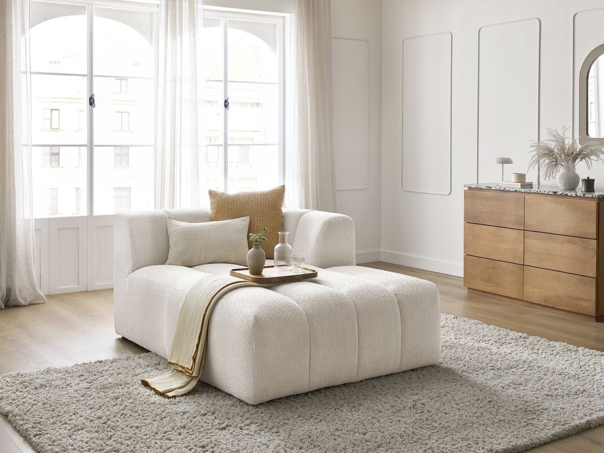 BOBOCHIC Méridienne pour canapé modulable ANNECY tissu bouclette Blanc ...