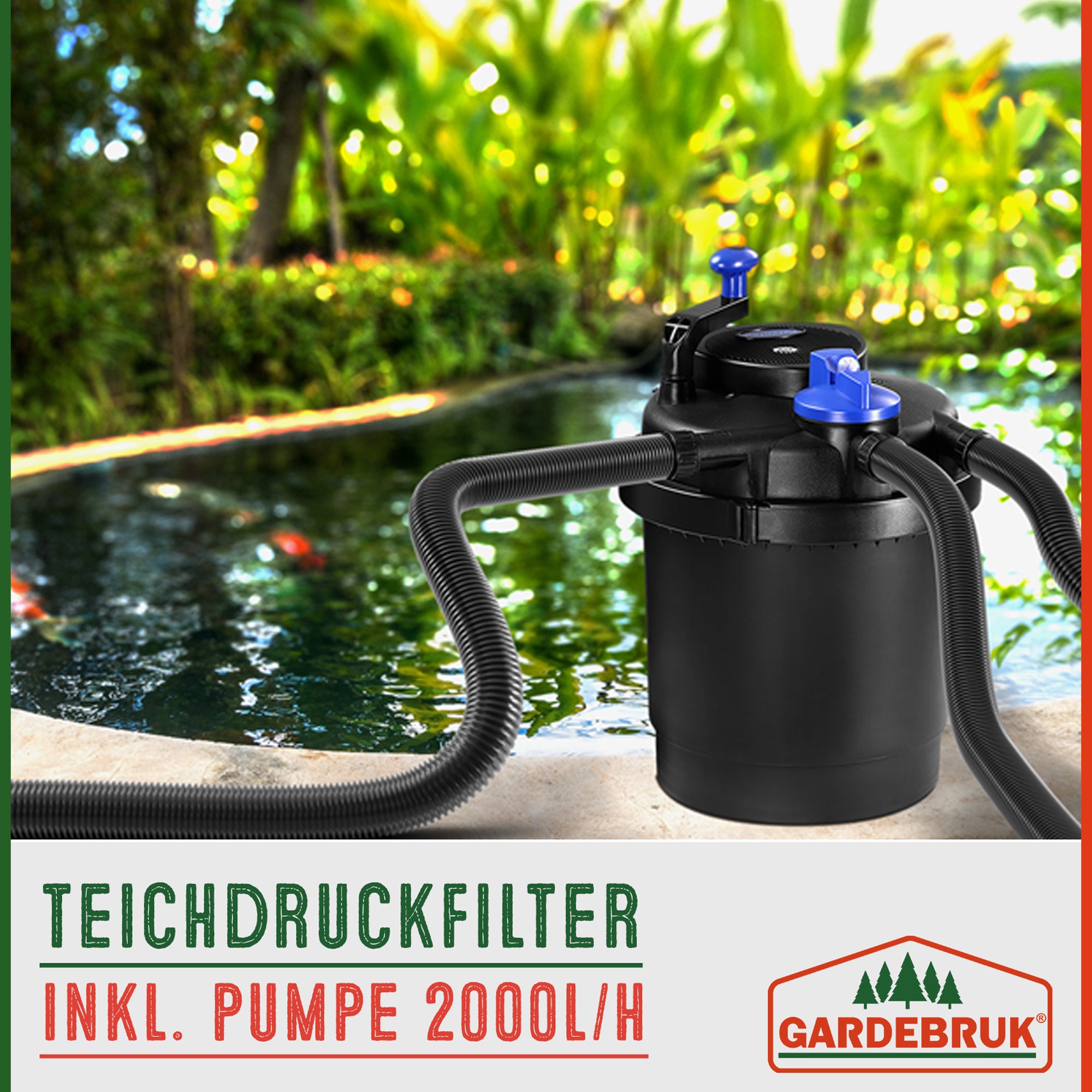GARDEBRUK® Filtre de bassin à pression avec pompe 16L set complet 2000 L/h 11W lampe UVC fonction dérivation bypass filtre UV-C intégré étang mare - 9