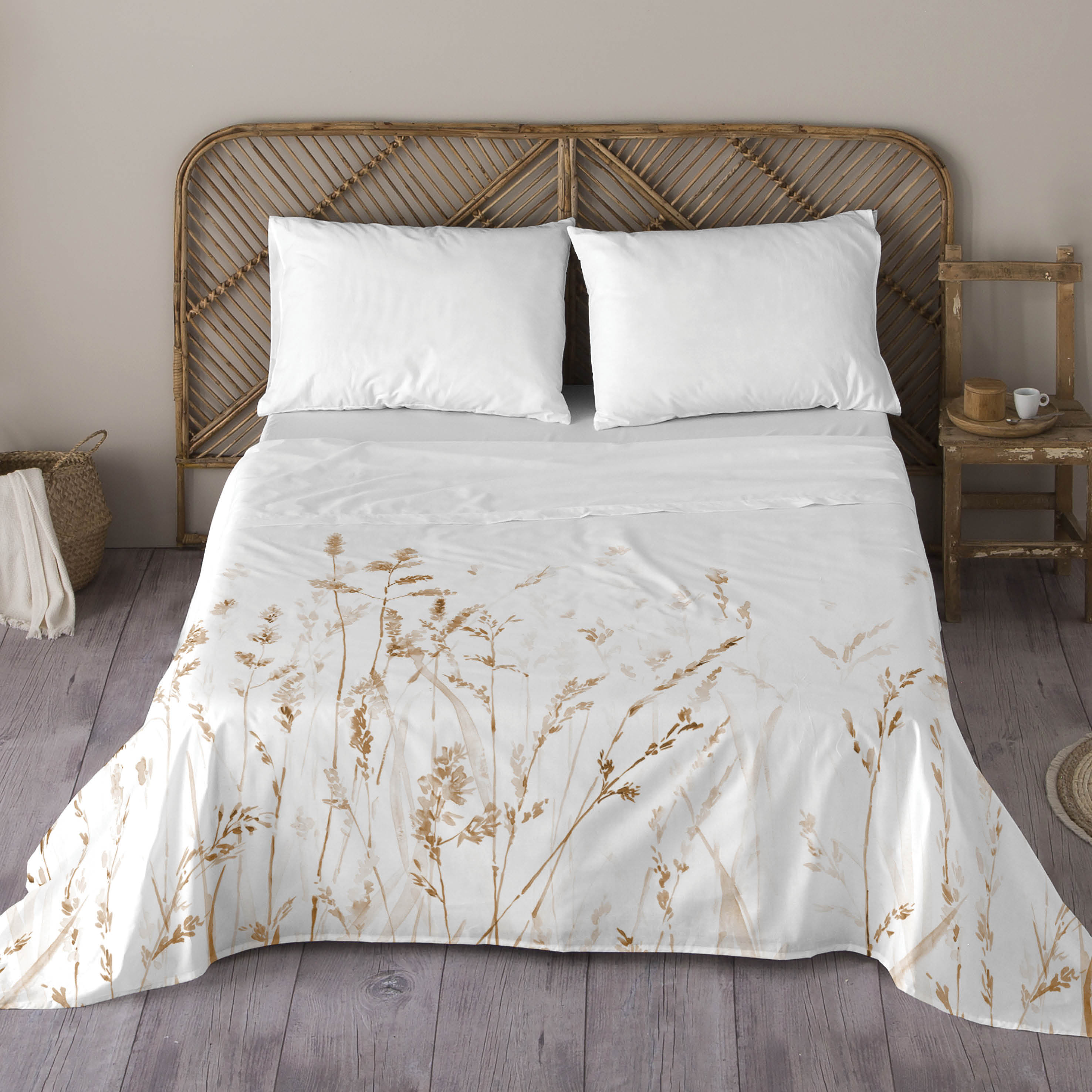 Naturals - juego de sábanas estampadas 4 piezas cama 150 - algodón incluye sábana encimera + 2 fundas de almohada + 1 sábana bajera - rust