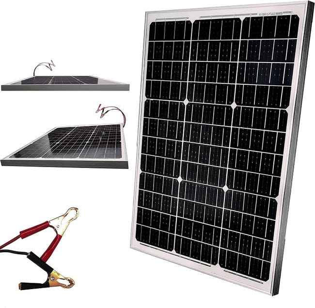 Kit pannello solare da 60 W, caricabatterie da 12 V, celle monocristalline, kit di ricarica per auto, roulotte, furgone, barca Kit pannello solare da 60 W, caricabatterie da 12 V, celle monocristalline, kit di ricarica per auto, roulotte, furgone, barca