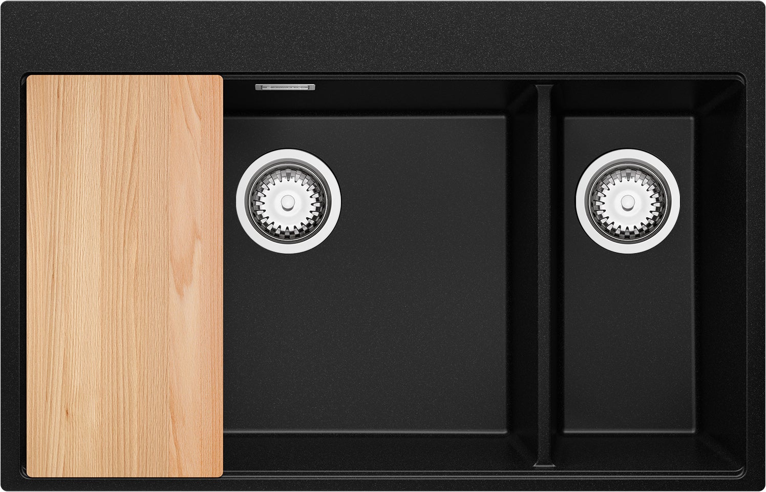 Evier Cuisine en Granit Noir 78x50cm, Lavabo 2 bacs + Kit de Vidage + Planche à Découper, Évier à Encastrer au meuble 80cm - Oslo Duo PRIMAGRAN - 2
