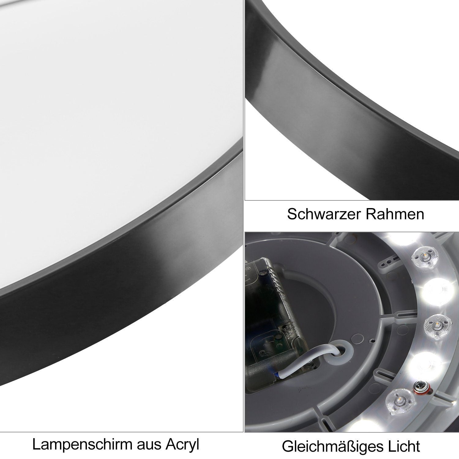 NETTLIFE Panel LED Plafón Baño Redondo Plano Negro 17W 4000K 28*2.5cm - 5