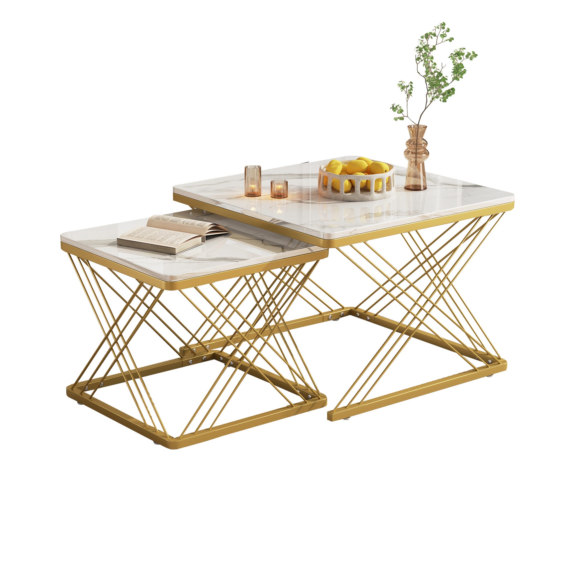 Tables basses 60x60x45cm 45x45x40cm pieds réglables marbre brillant ...