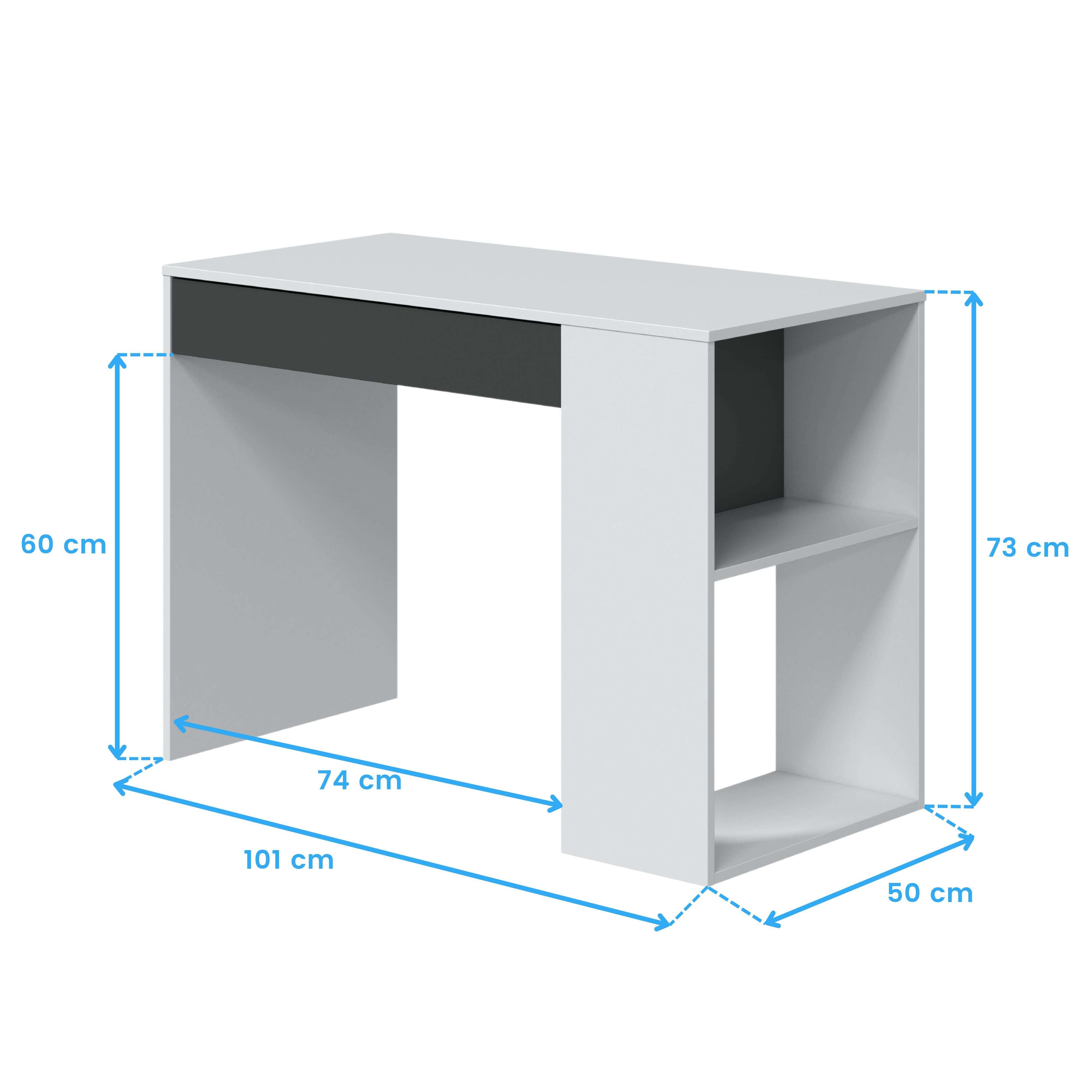 Bureau Moderne Avec Tiroir 101x50x73 Réversible Avec Tablettes Latérales Blanc - 8