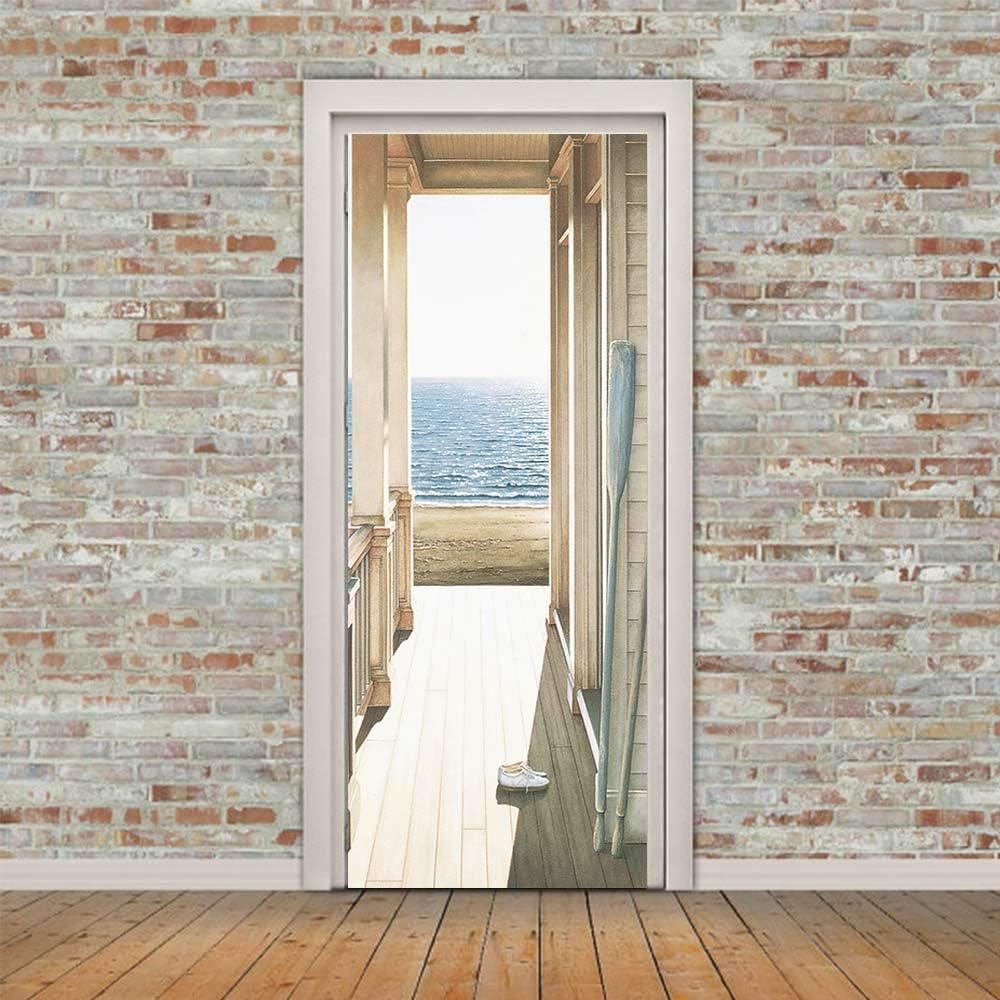 Naklejki 3D na drzwi z motywami morskimi, dekoracyjne PCV (77 x 200 cm).