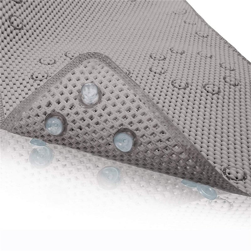 Mata łazienkowa antypoślizgowa, szara, 91 x 43 cm, miękka pianka z otworami drenażowymi i przyssawką, do wanny.