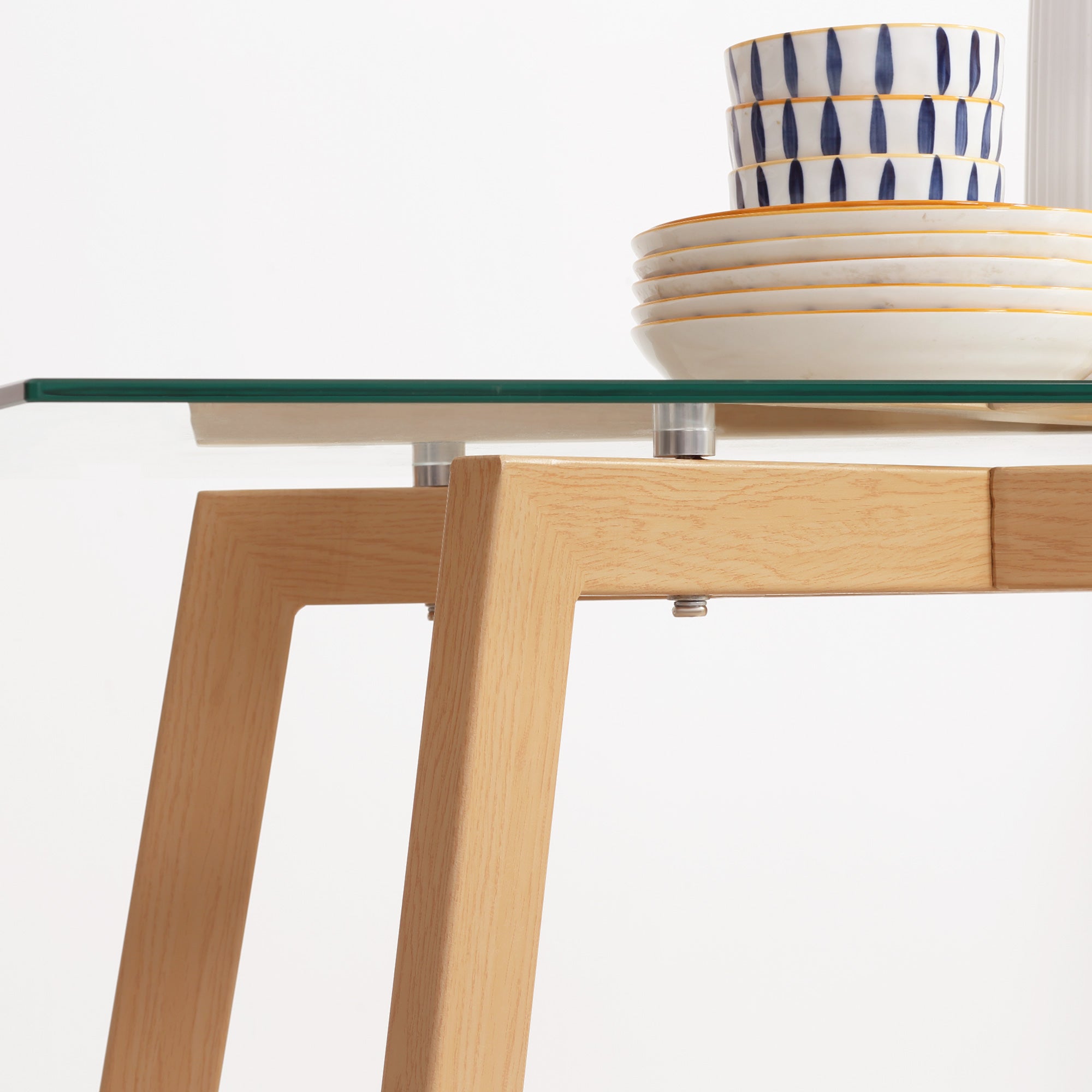 Table de salle à manger HOMCOM Verre trempé, acier transparent et bois 120x60x76 cm 835-837V00TP - 5