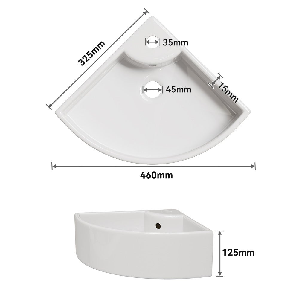 Petit lavabo suspendu en céramique, montage mural avec trou pour robinet, Petit lavabo d'angle à bord fin, 46 x 32.5 cm HOROW - 2