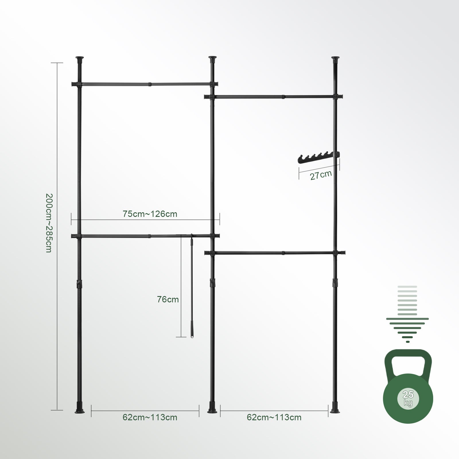 Sobuy Télescope Porte-vêtements Système De Penderie Télescopique Avec 4 Barres Portant De Vêtement, Kls03-sch - 3