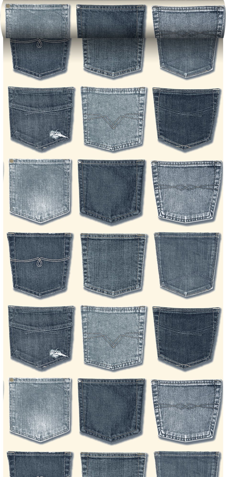 Tapeta kieszenie w jeansach jasnoniebieskim - 53 cm x 10.05 m - ESTAHOME