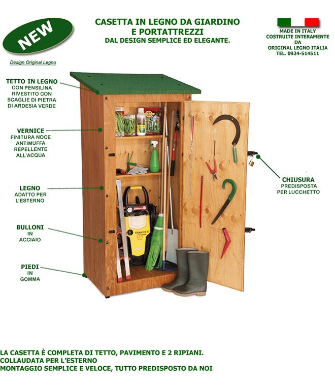 Armadio Porta Attrezzi da Esterno Giardino in Legno - Anti pioggia porta  bici Porta Singola Mod. Tevere 110x90xH185