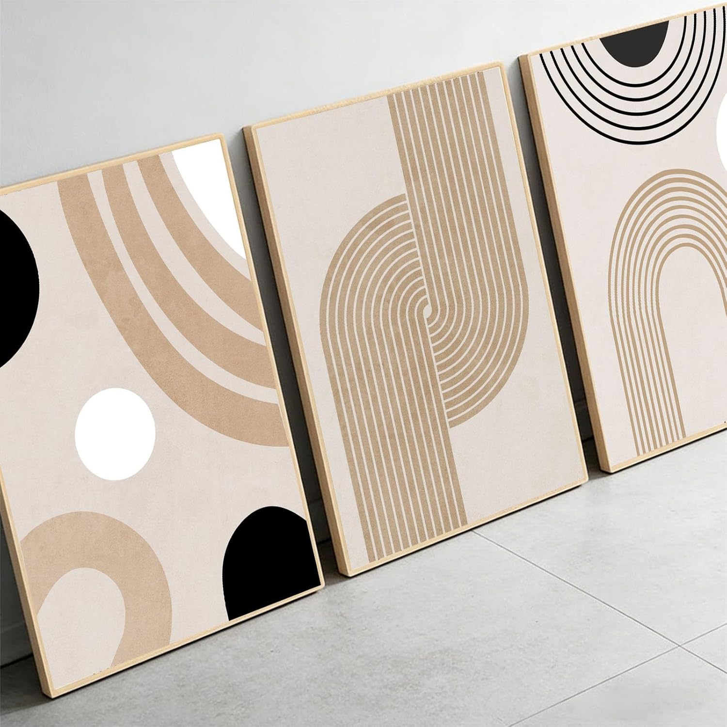 Zestaw 3 wydruków na płótnie – Minimalistyczny geometryczny obraz ścienny – Abstrakcyjna linia – Dekoracja ścienna – Bez ramy (geometryczny B, 50x70 c - 6