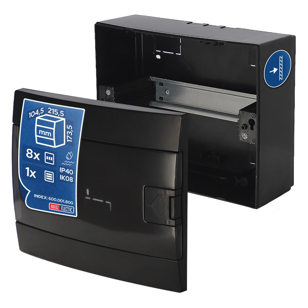 Rozdzielnica elektryczna natynkowa 8-modułowa czarna dymna 215,5x173,5x104,5mm HOROZ ELECTRIC