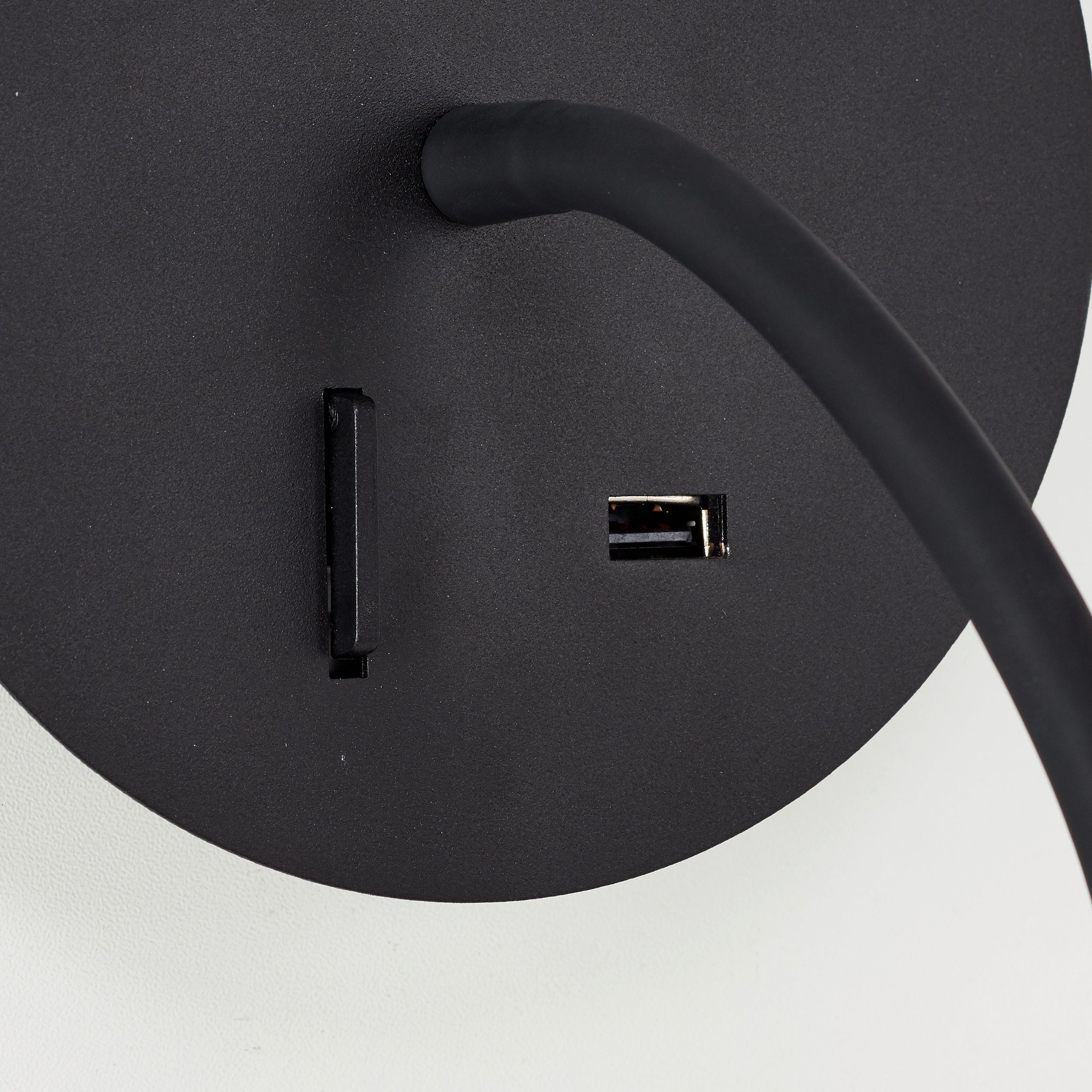Brilliant Jutta reflektor ścienny LED z elastycznym ramieniem i czarnym przełącznikiem piaskowym USB metal/czarne tworzywo sztuczne 2,8 W zintegrowana - 7