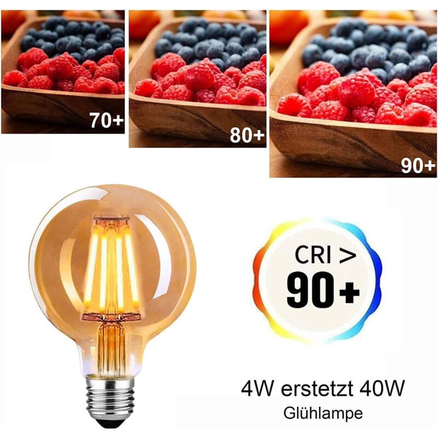 Ampoule LED E27 Vintage, Ampoule E27 Vintage Dimmable 4W G80,Ampoule Vintage E27 Blanc Chaud 2700K, Lampe de Table, Applique - 4 paquets - 2