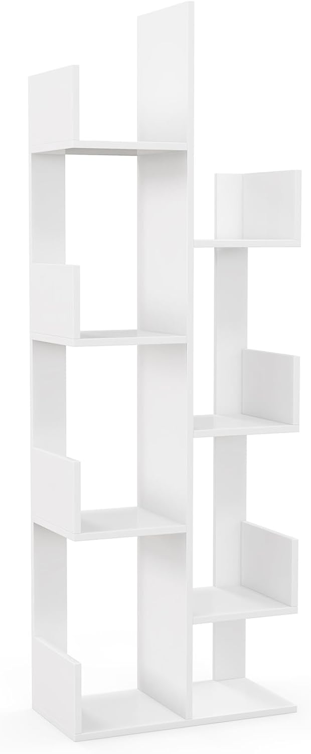 8-Poziomowa Biblioteczka w Kształcie Drzewa, Nośność 80 kg, Półka Biurowa z Zabezpieczeniem przed Przewróceniem (Biała)