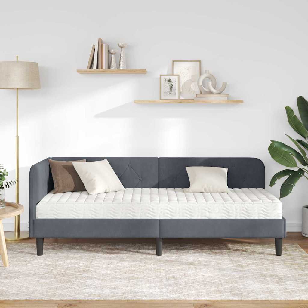 Cadre de lit d'angle gris foncé 80 x 200 cm en velours - 4