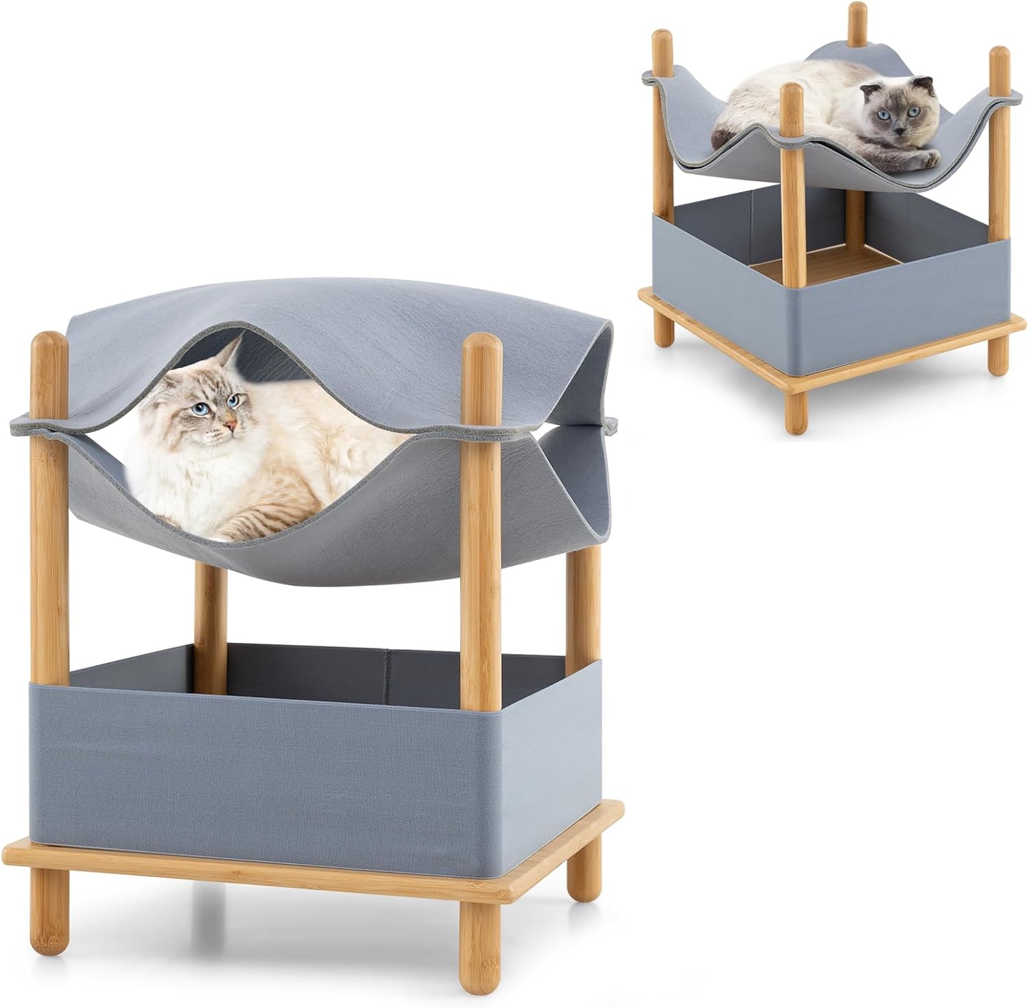 Casa de Gato de Madera de Niveles, Cama para Gatos con Estante