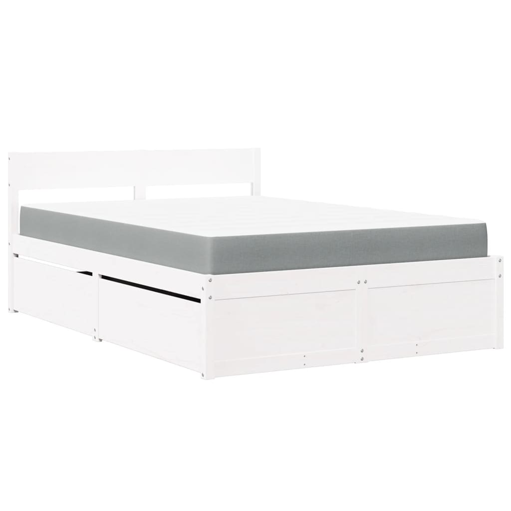 Lit avec tiroirs et matelas blanc 140 x 190 cm en pin massif - 2
