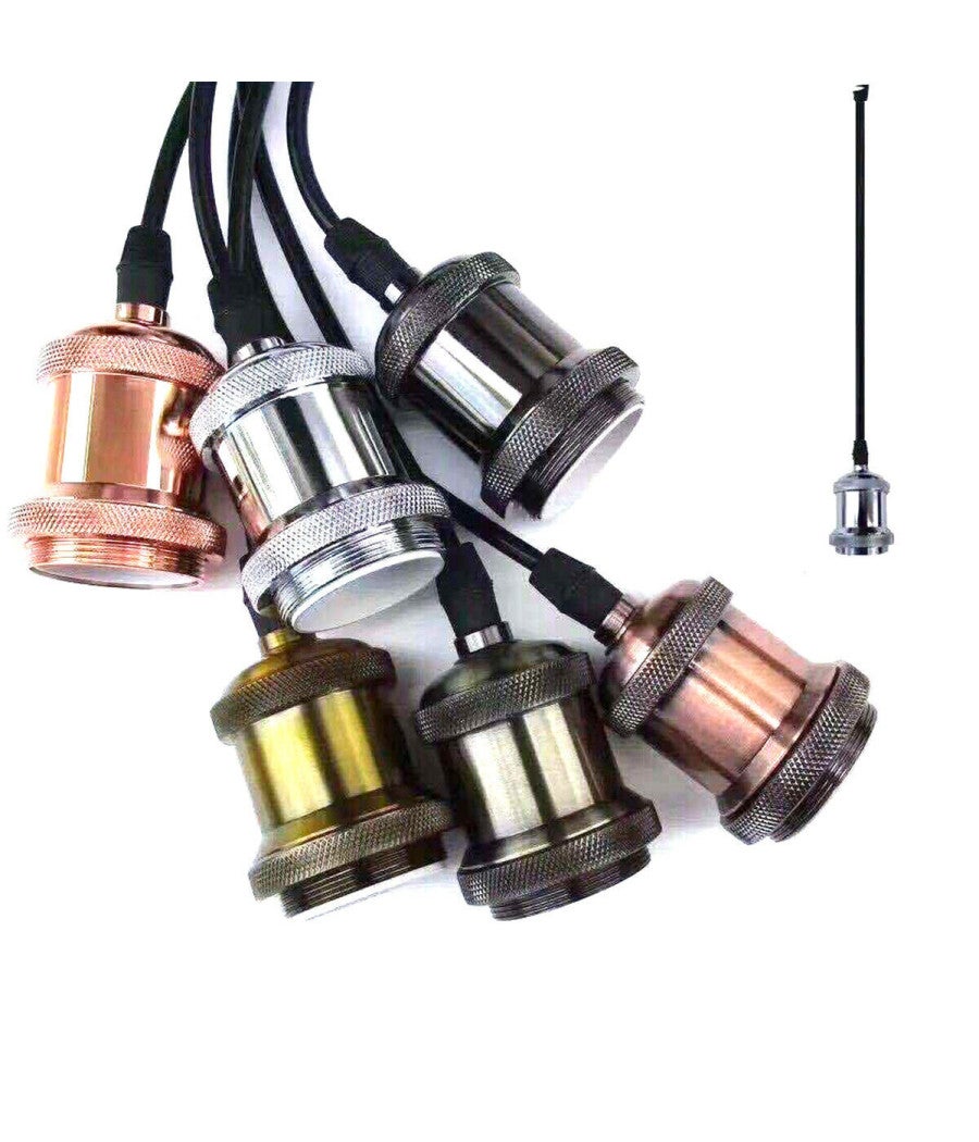 Trade Shop - Portalampada Lampadario Sospensione Soffitto Pendente E27 Vintage 2 Mt Cromato - - 3