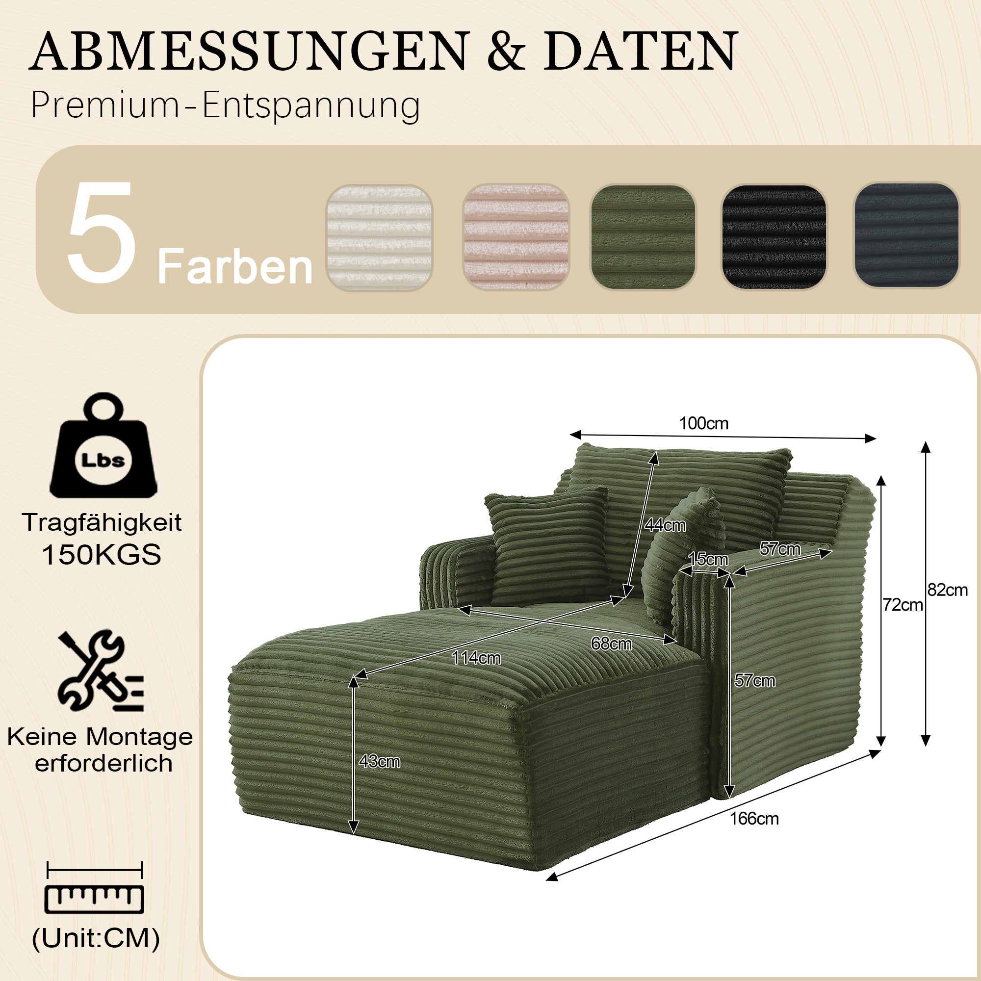 Canapé lit 3 en 1 méridienne et inclinable, velours côtelé confortable - Prêt à l'emploi, idéal petit espace - Couleur - vert - 2