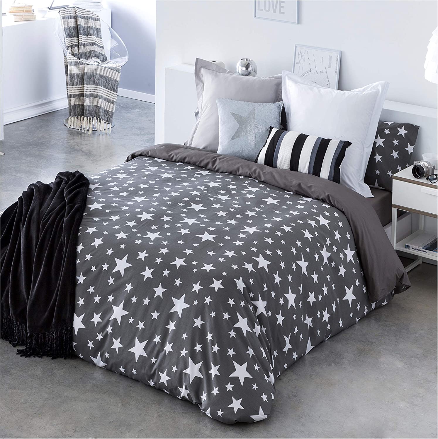 Cotton artean - funda nórdica givette algodón gris oscuro 150x260 cama de 90