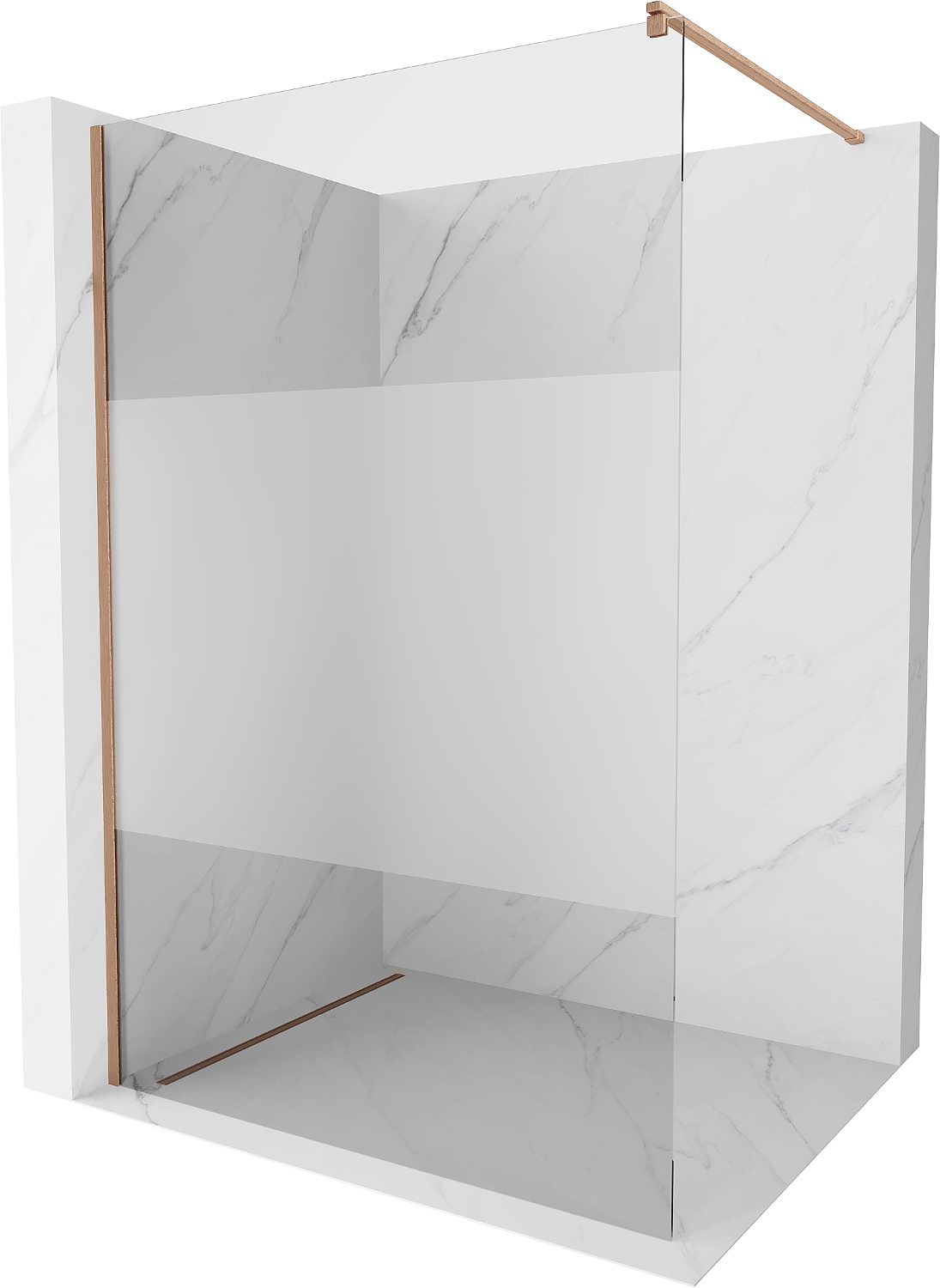 Mexen Kioto ścianka prysznicowa Walk-in 90 x 200 cm, transparent/szron 8 mm, miedź szczotkowana - 800-090-101-65-35