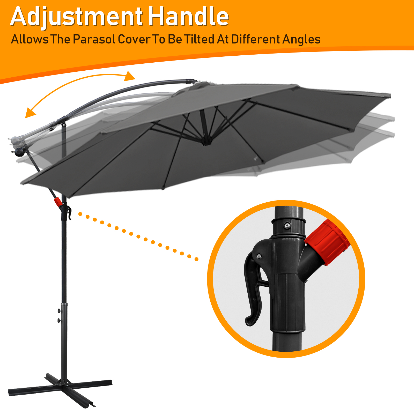 Parapluie 3m Parasol alu pivotant Parasol jardin terrasse balcon gris - 4