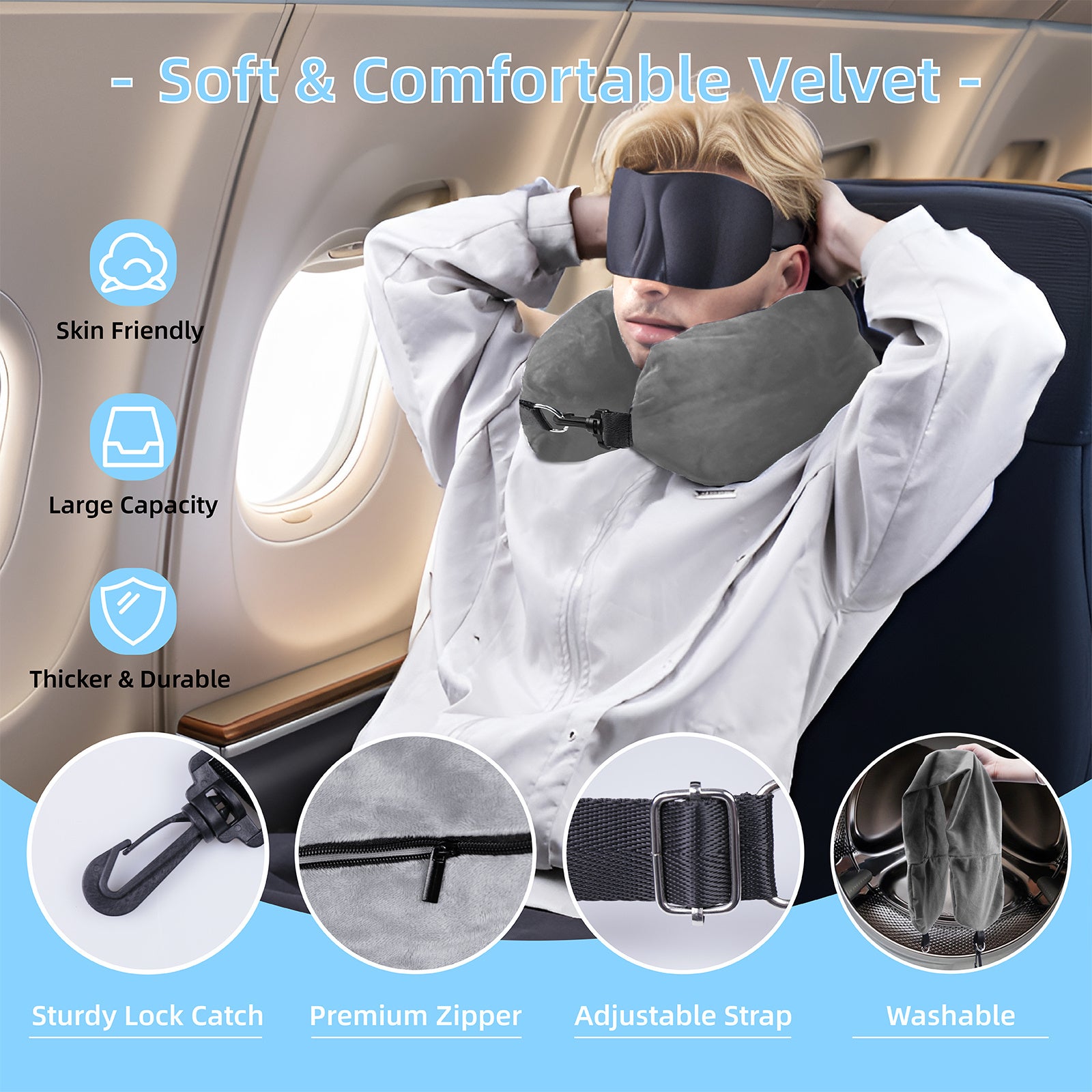 Almohada para el cuello rellenable, suave y transpirable, funda de almohada para el cuello en forma de U para coche, vuelo (sin relleno) - 4