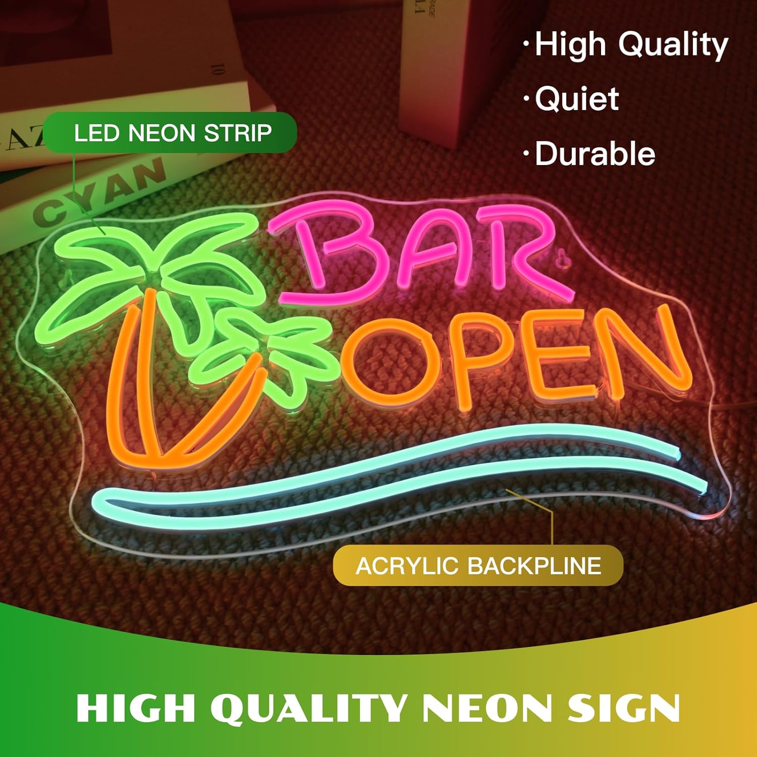 Enseigne lumineuse néon «&nbsp;Noix de coco&nbsp;» pour bar, décoration murale, éclairage LED palmier pour bars, cafés, boutiques, hôtels, fêtes - 2