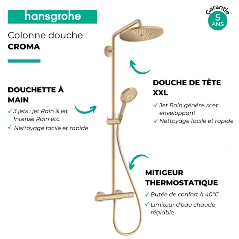 Colonne de douche thermostatique HANSGROHE Croma Select S 280 Bronze brossée + nettoyant Briochin - 3