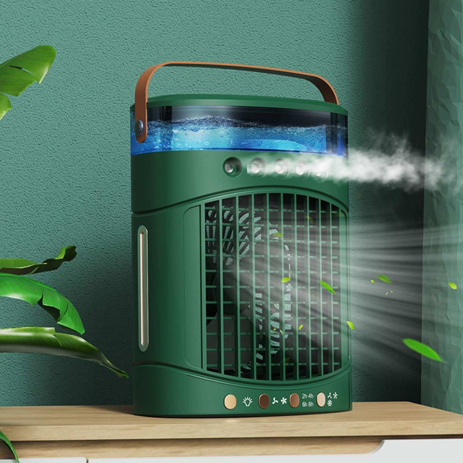 Przenośny klimatyzator, wentylator osobisty, zbiornik na wodę o pojemności 600 ml, 3 prędkości i 7-kolorowe światło LED - Plug and Play, zielony