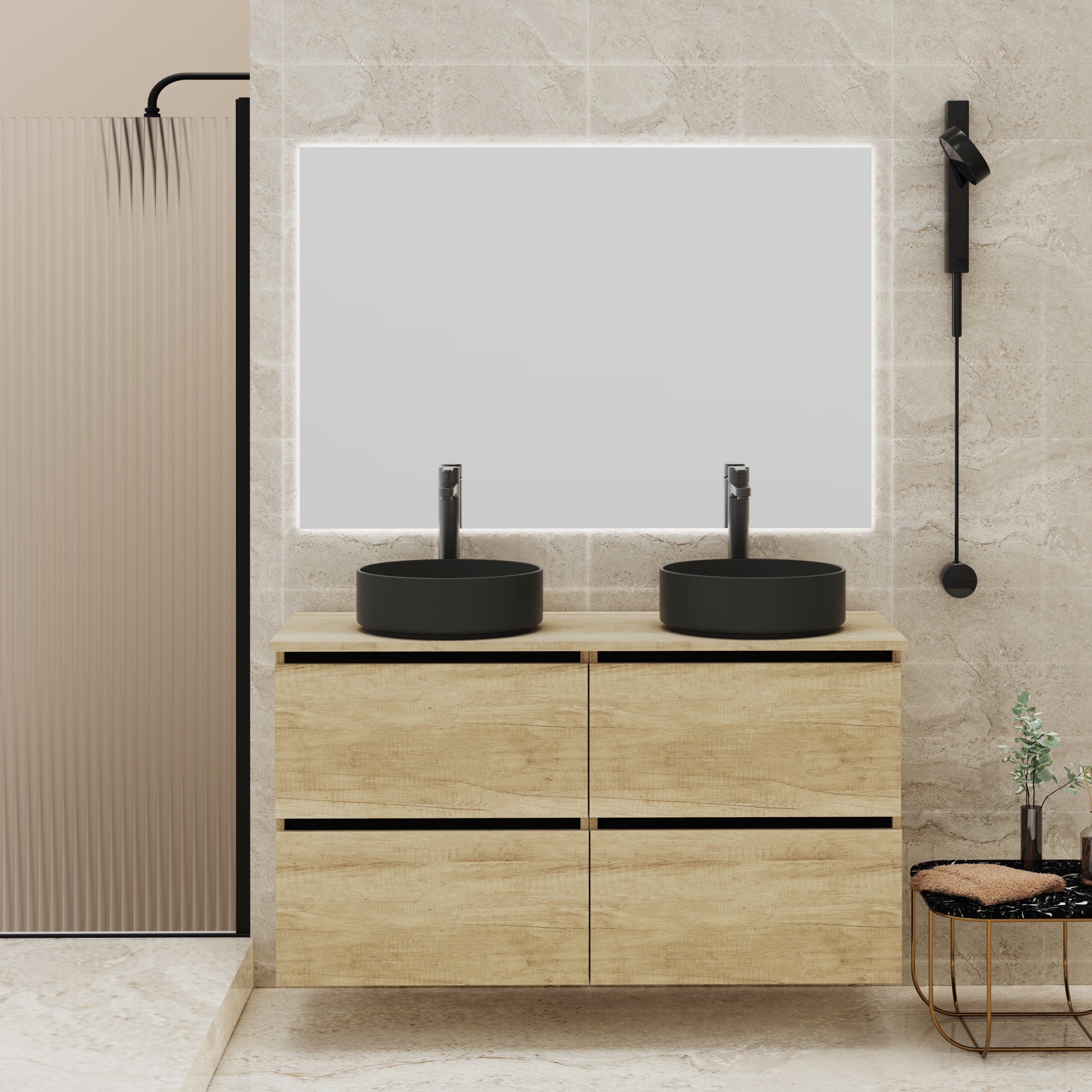Meuble de salle de bain suspendu 70 cm avec 2 tiroirs RIGHE en chêne clair