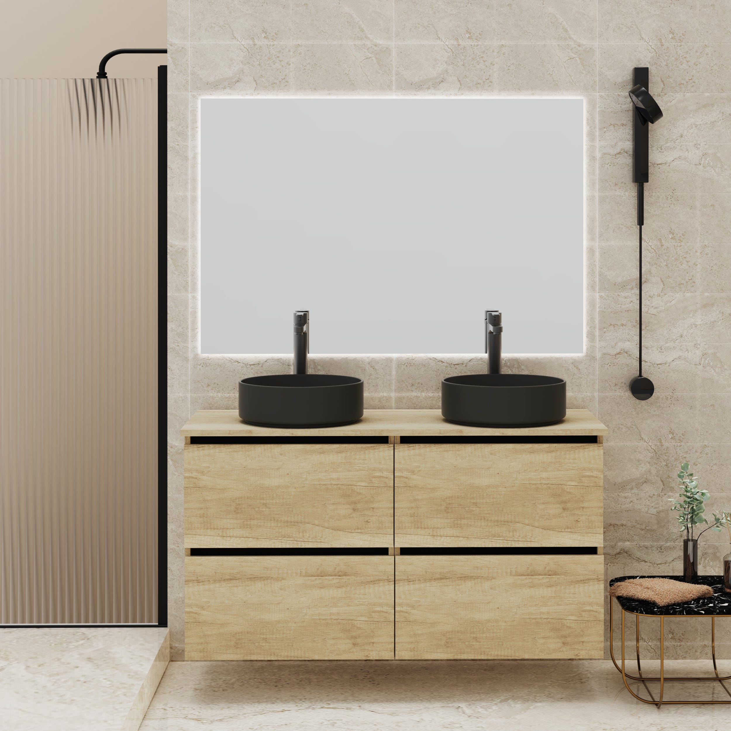 Meuble de salle de bain suspendu 70 cm avec 2 tiroirs RIGHE en chêne clair Meuble de salle de bain suspendu 70 cm avec 2 tiroirs RIGHE en chêne clair