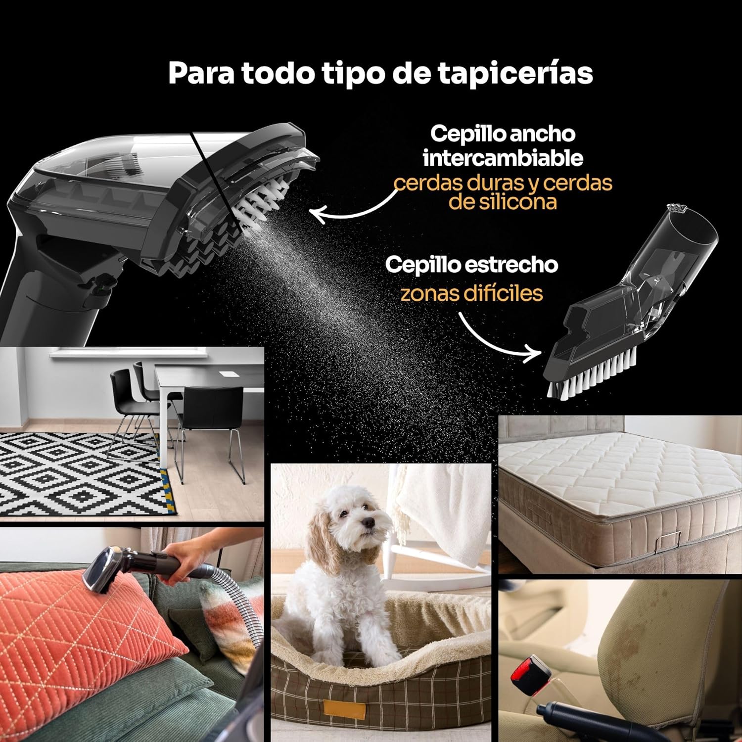Mellerware - Aspirador para Estofos Cleany Carpet 600W, Limpeza eficaz com função Húmido&Seco: Manchas e líquidos em colchões, sofás e tapetes - 4