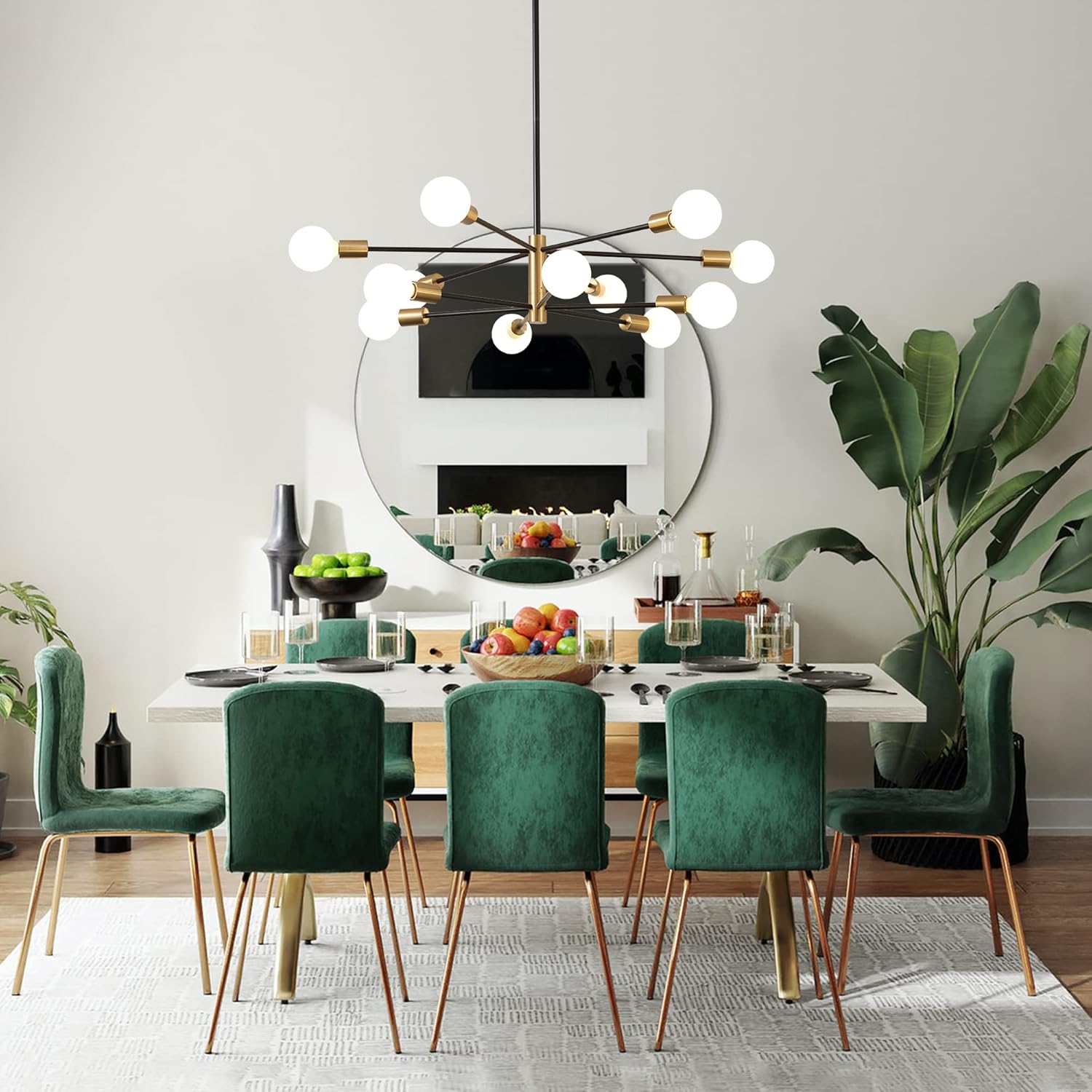 Żyrandol Sputnik, lampa wisząca z 12 żarówkami, lampa sufitowa w stylu retro industrialnym, nowoczesny żyrandol, czarno-złoty (bez białej żarówki) - 8