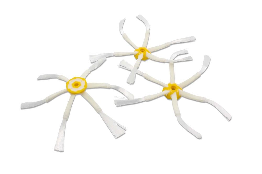 vhbw 3x Brosse latérale compatible avec iRobot Roomba 605, 611, 618, 610, 612, 615, 616, 614 robot aspirateur - Lot de brosses, jaune / blanc - 3