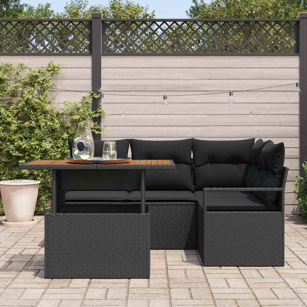Maison Exclusive - Conjunto de Sofá de Jardim 5 unid. Preto Rattan Sintético - 3