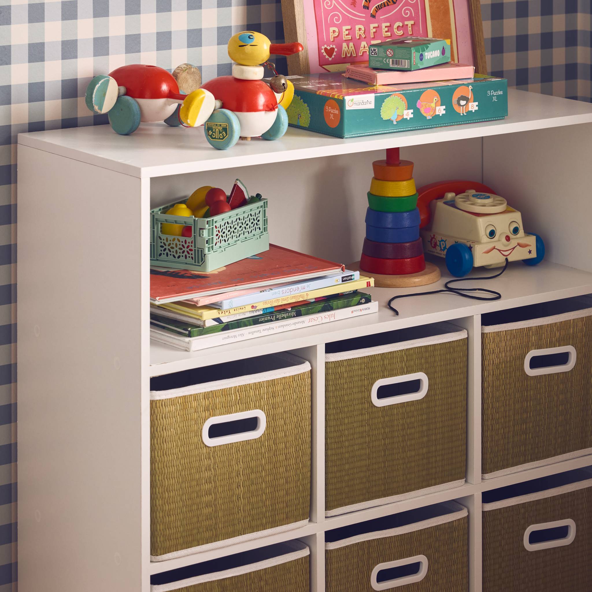 Meuble de rangement pour enfant avec 7 compartiments et 6 paniers en fibre végétale CAMILLE - 3