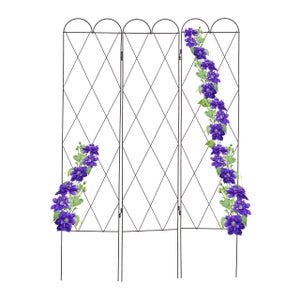 Grilles Tuteur Plantes Set De 2 - Treillis Métal 183x46cm Noir Pour Plantes Grimpantes, Design Fleur De Lys