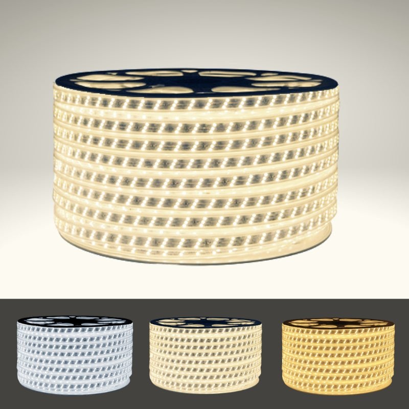 Cinta led 220v cortable 50m ip65 2835 180led/m triple fila - blanco cálido 2300k - 3500k - silumen